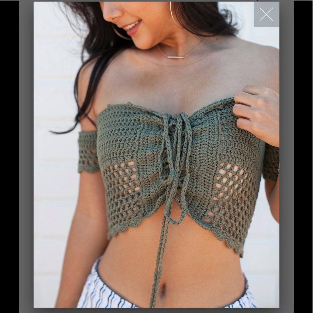 Crotchet crop top in Olive Size small